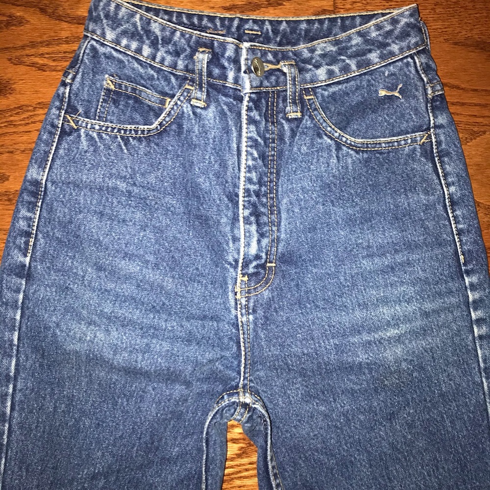 Dark blue acid wash high waist straight leg jeans